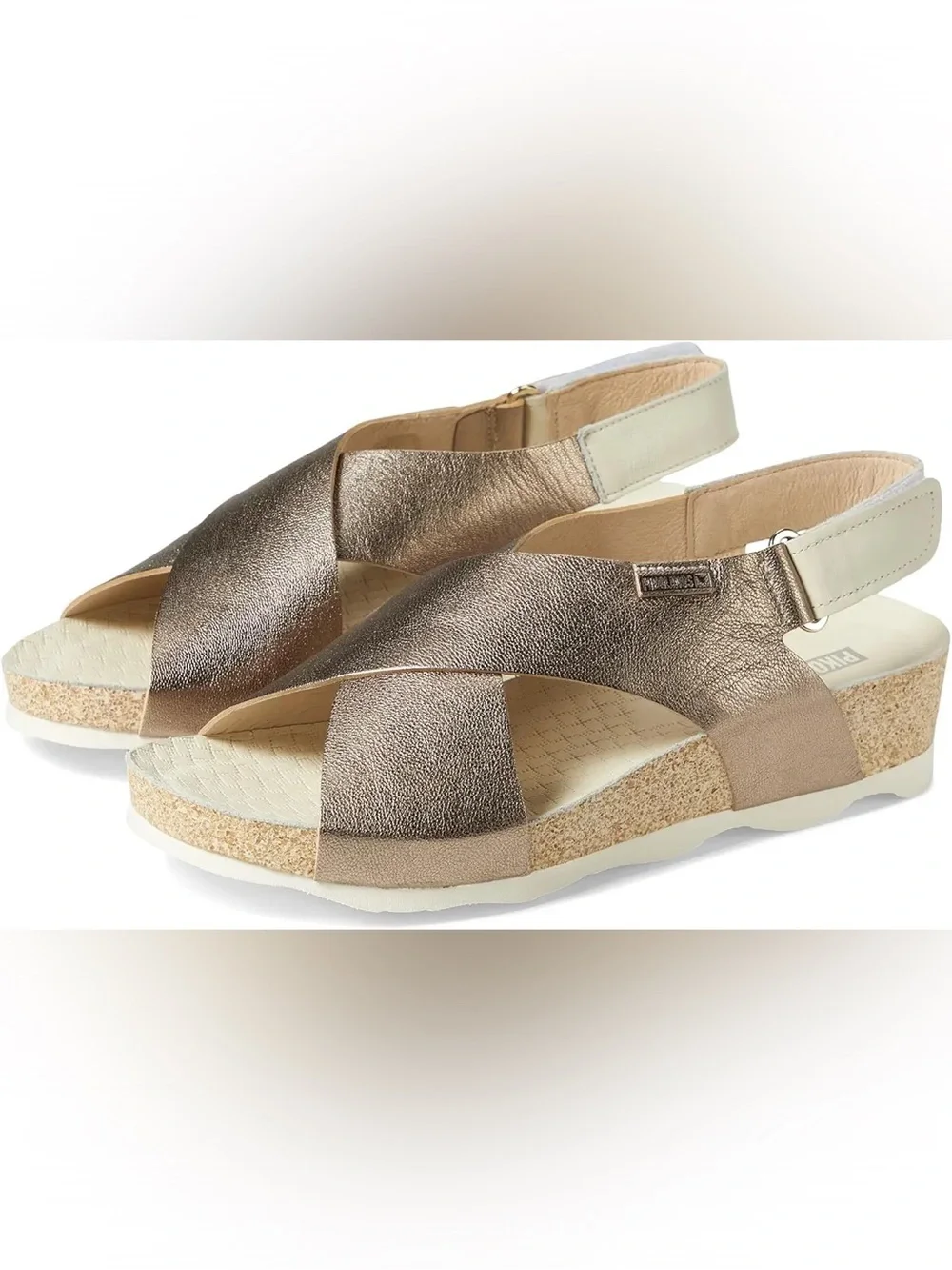 PIKOLINOS Mahon Metallic Taupe Slingback Wedge Sandals - Women's Comfort Style